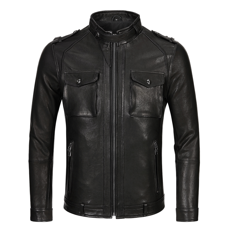 Real leather leather jacket male leather jacket male collar repair with tannic sheep leather retro locomotive riding suit jacket