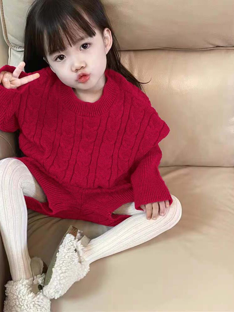 Korean sweater sweater autumn and winter girl knitting girl baby in spring 2023 to thick warm suit