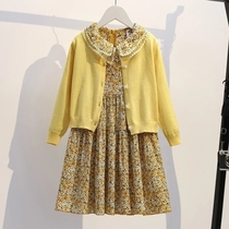 Girls Kit 2023 New Ocean Crush Flower Dress Childrens Sweater Sweater Two - piece Kids Dress