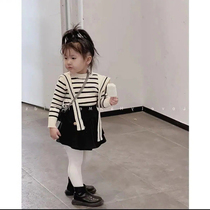 Girls Strip Shoulder Knitted Sweater Set 2023 New Ocean Gas Fashion and Fold Dress Two Pieces