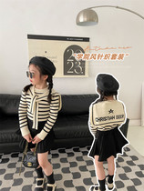 Girls Fashion Winter Fashion Set Ocean Gas College Wind Strip Knitted Sweater Black Fold Short Two Ways
