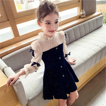 Girls dress for dress and autumn clothing 2021 new children Korean version of the Korean Air France style velvet princess nepotism red girl dress