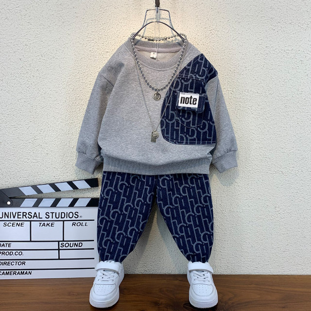 Boys' autumn suits Western style 2022 new handsome and fashionable baby children's clothes boy denim spring and autumn children's clothing