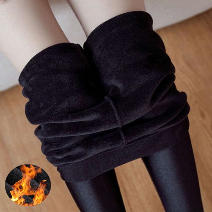 2022 autumn and winter glossy fleece pants women's high waist slim outer wear large size high elastic bottoming warm pants plus fleece thickened