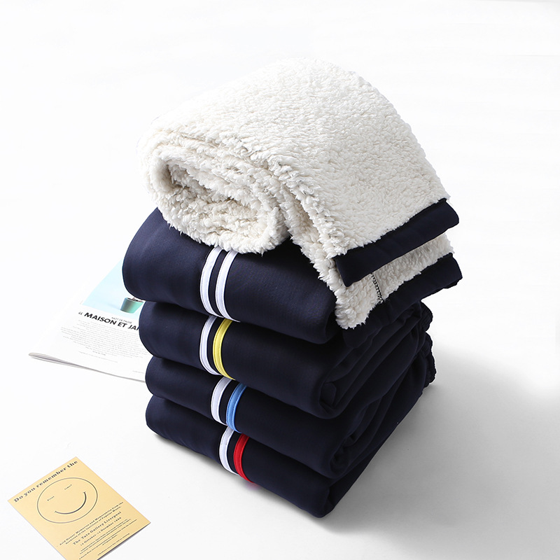 Lamb velvet school uniform pants loose middle school students school uniform pants men's trousers dark blue high school school pants thickened winter
