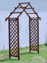Garden arch with door anti-corrosion wood arch flower stand outdoor garden courtyard grid plant climbing rack carbonized rack