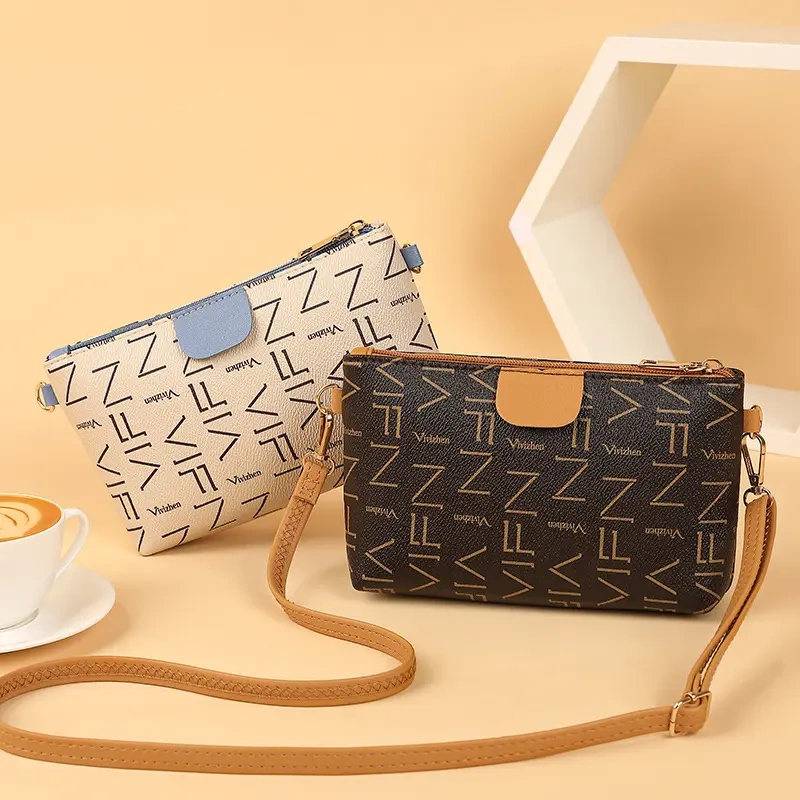 Women's Bag 2023 New Style Contrasting Color Digital Print Single Zipper Crossbody Small Square Bag Coin Purse Casual Mobile Phone Bag Small Bag
