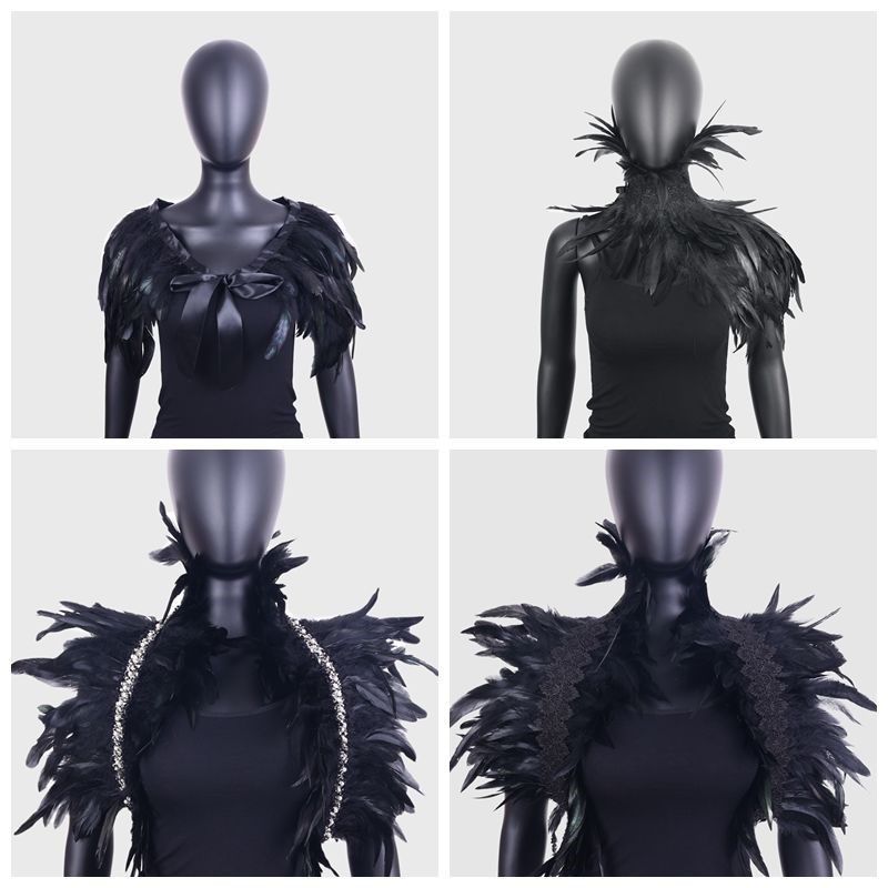 衣服装飾アクセサリーレトロファッションゴシックフェザーショールカラーネクタイ男性と女性のステージキャットウォークパフォーマンス個性