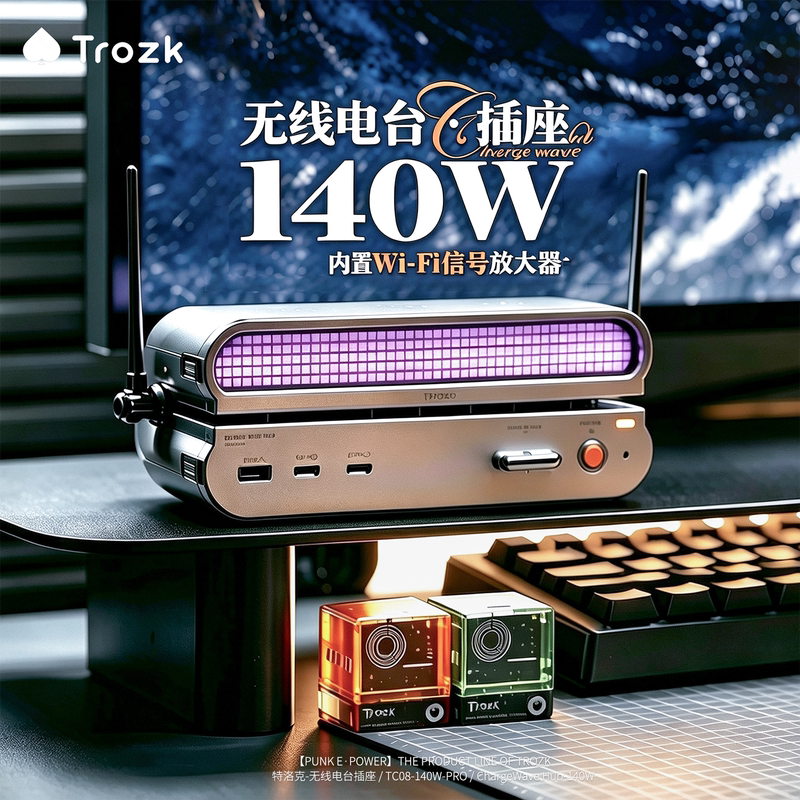 Trozk Radio Station Multi-Functional Power Strip 140W Charging Power Strip with Switch Socket Wiring Board Trozk Radio Station Multi-Functional Power Strip 140W Charging Power Strip with Switch Socket Wiring Board