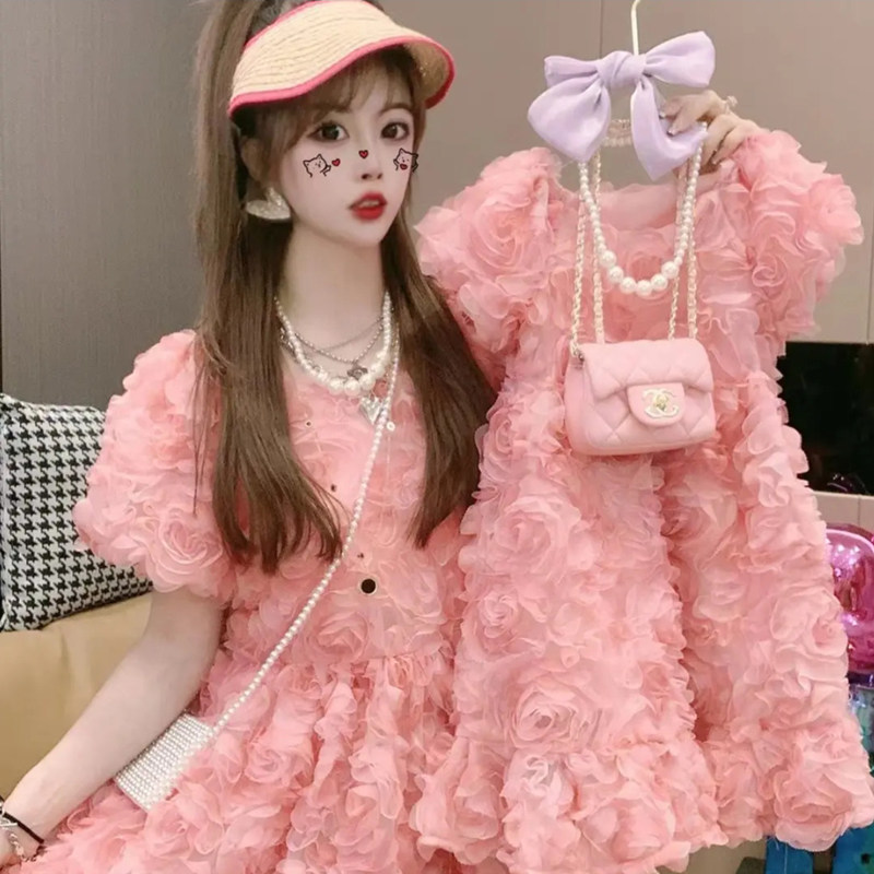 Summer Girl Foreign Dress Special Lace Dress 2022 New Kini Dress Child Short Sleeve Princess Dresses Female Dress