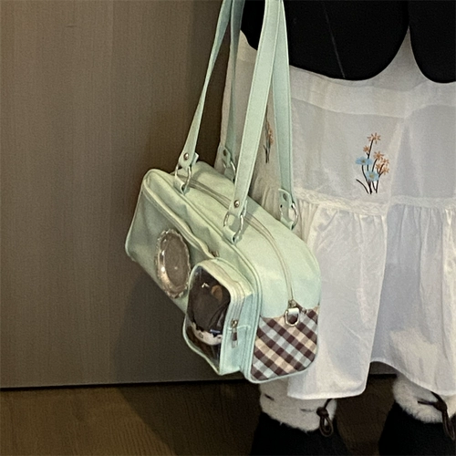 Японская студенческая юбка в складку, акриловая мятная сумка на одно плечо, шоколадно-коричневый цвет