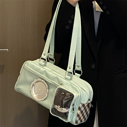 Японская студенческая юбка в складку, акриловая мятная сумка на одно плечо, шоколадно-коричневый цвет