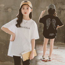 Girl Short Sleeve T-shirt Summer 2022 New Korean Version Foreign Air CUHK Children Summer Dress T Fashion Loose Pure Cotton Blouse