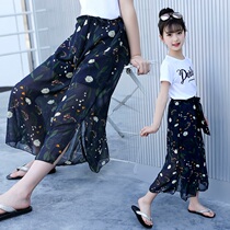 Girls summer clothes suit 2022 new children foreign air broadlegged pants CUHK childrens summer pure cotton short sleeves Two sets
