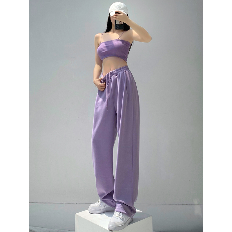Women's Spring and Autumn Loose Thin Purple Drawstring Slimming Wide-Leg Pants Casual Straight-Leg Jogger Sweatpants ins Trendy