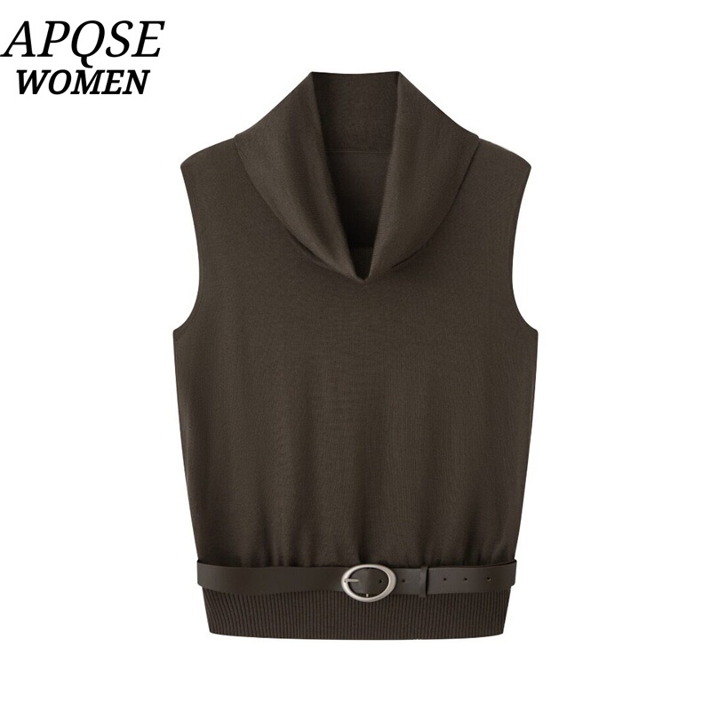 Ainuosi Hanli 2026 Autumn New Style Stacked Collar High Neck Belted Sleeveless Knitted Sweater Top for Women 3302 Ainuosi Hanli 2026 Autumn New Style Stacked Collar High Neck Belted Sleeveless Knitted Sweater Top for Women 3302