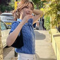 Raff embroidered pony logo twist knitted short-sleeved womens slim top short t-shirt slim womens summer new style