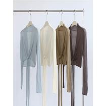 Early autumn three-strand lyocell long-sleeved sweater cardigan strap shawl long-sleeved womens lazy top French style