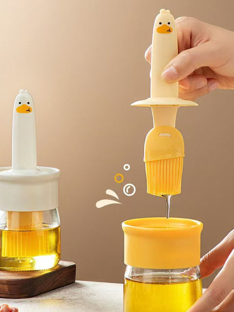 Little Yellow Duck Oil Brush Bottle, Household Silicone Oil Brush with Bottle, Kitchen Pancake Food-Grade Barbecue Baking Integrated Oil Brush Bottle