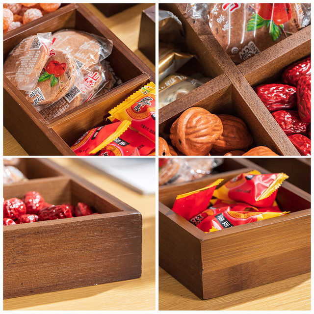 Four-Compartment Dried Fruit Tray for Tea, Snack Tray, Fruit Display Tray, Nine-Compartment Tray, Wooden Tea Tray