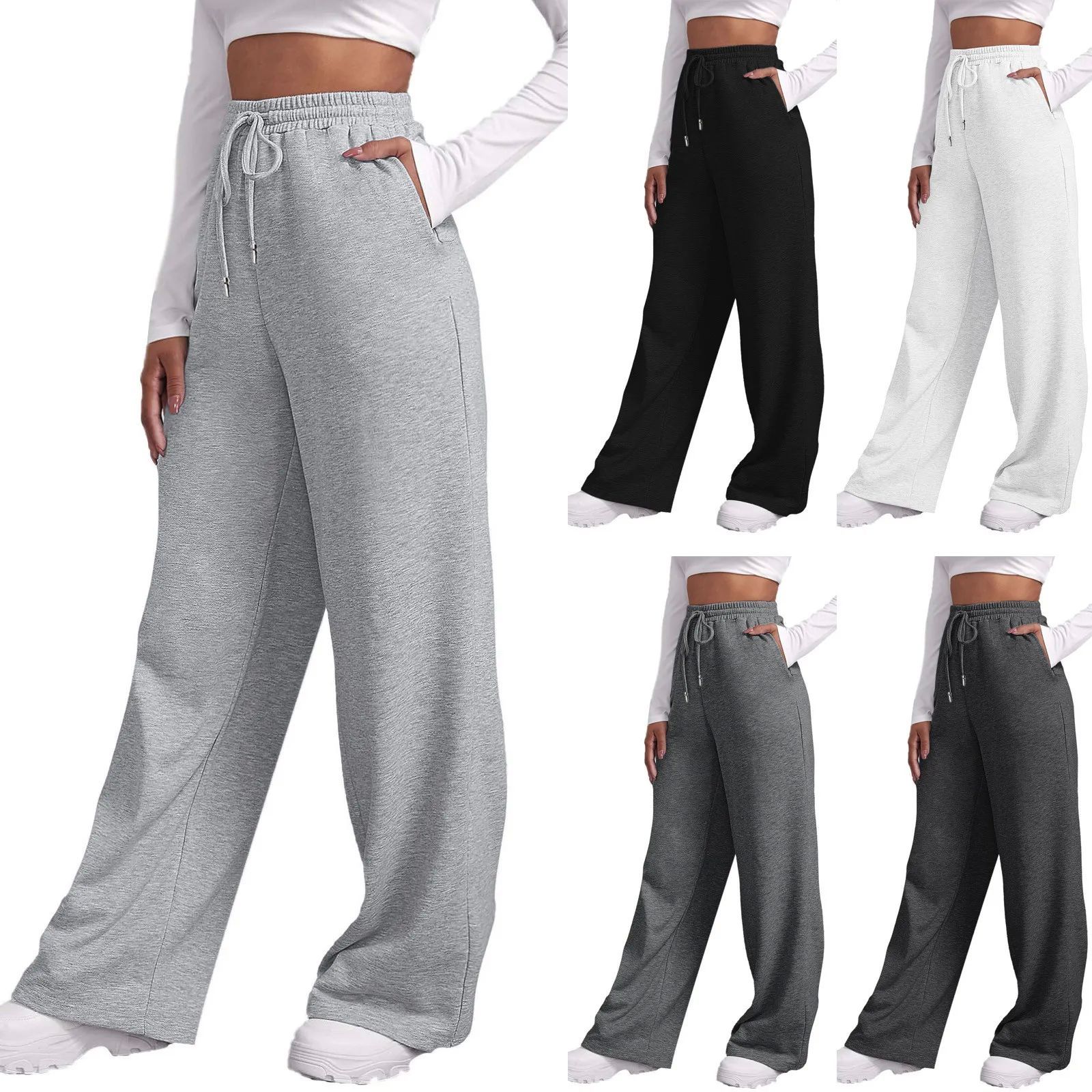 Wide Leg Pants For Women'S Fleece Lined Sweatpants Straight -