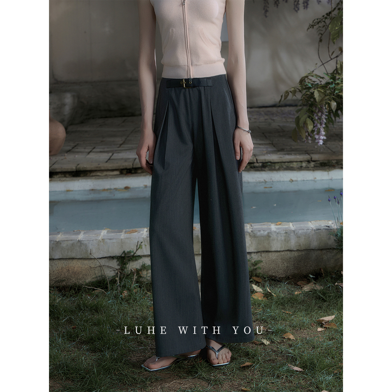 Luhe【Moss Sweet Wine】Gray Minimalist High-End Old Money Style Drapey Wide-Leg Casual Pants Luhe【Moss Sweet Wine】Gray Minimalist High-End Old Money Style Drapey Wide-Leg Casual Pants
