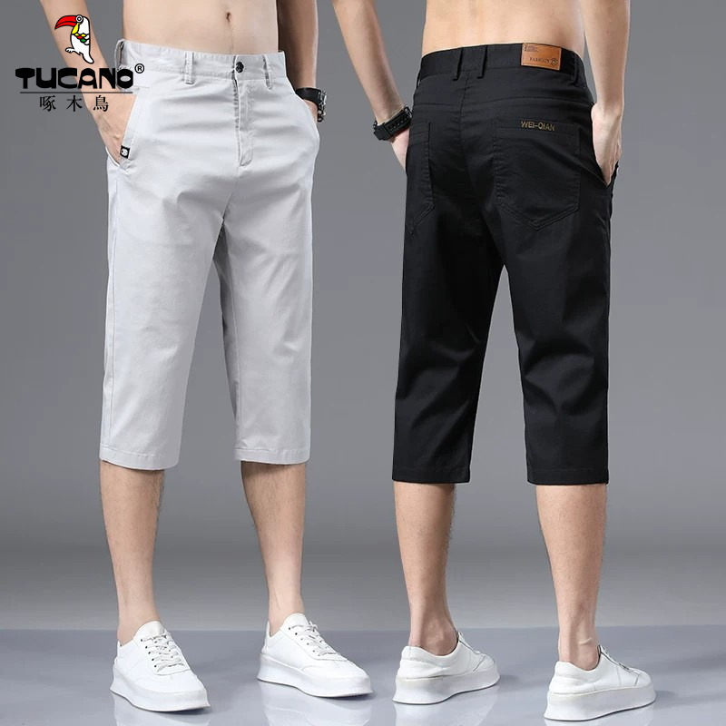 Woodpecker Comfortable Textured Men's Cropped Pants 2026 Summer Thin Trendy Casual Straight Loose Breathable Mid-Length Pants Woodpecker Comfortable Textured Men's Cropped Pants 2026 Summer Thin Trendy Casual Straight Loose Breathable Mid-Length Pants