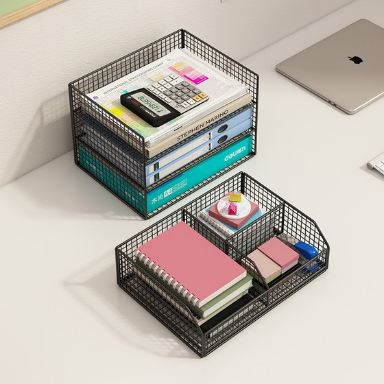 Desk Desktop Storage Rack, Small Bookshelf, File Storage Rack, Multi-Layer Large-Capacity File Box, Document Organizer, Office Classification Storage Box, Metal Book Stand
