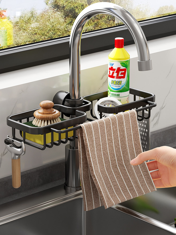 Kitchen faucet rack free punching household sink rack dishwashing dishcloth drain storage sink supplies artifact