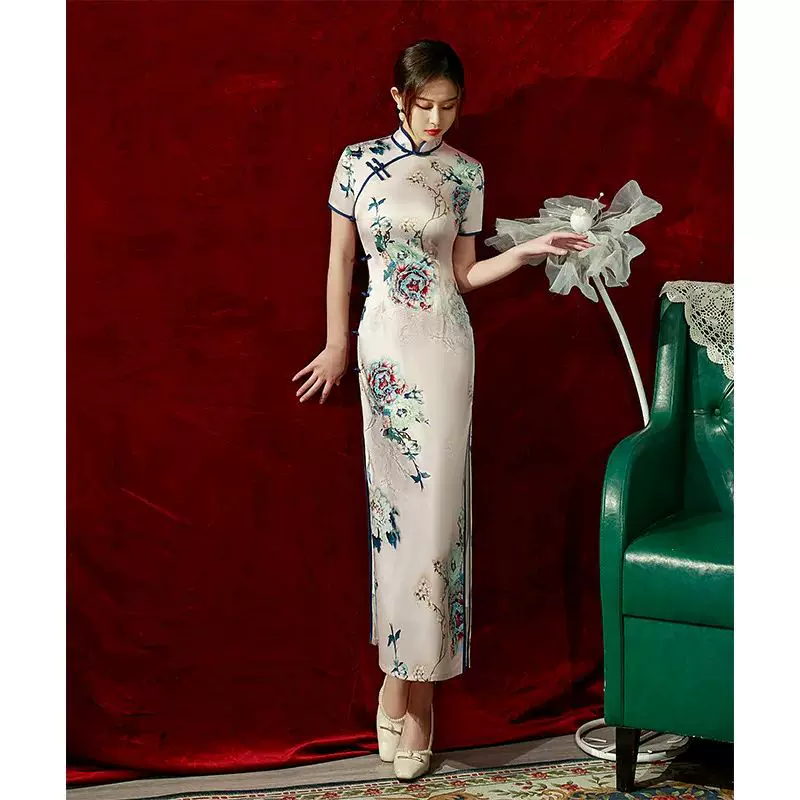 Платье чипао/кюпao 2022 осень новая шёлк Ийсай Qipao три четверти