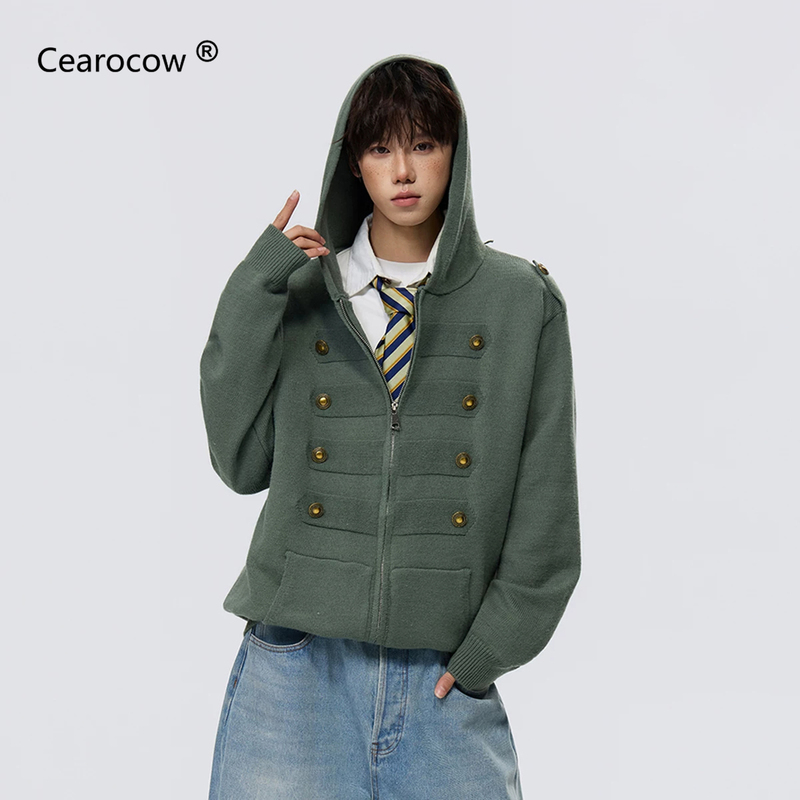 American-Style Napoleon Court-Style Hooded Sweater for Men and Women, Autumn and Winter Street Fashion, Niche Design Knit Cardigan Jacket