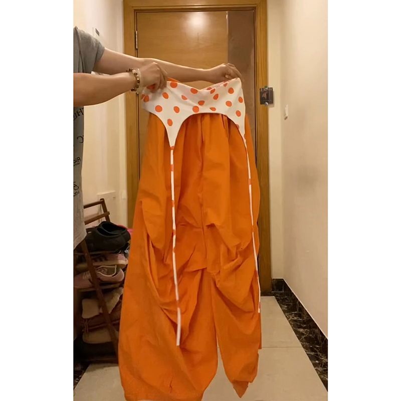 American Retro Style Orange Street Dance Wide-Leg Pants Cleanfit Deconstructed Dopamine Parachute Cargo Pants