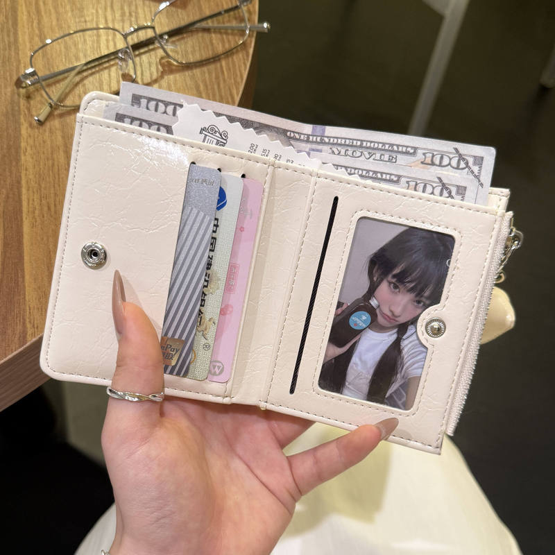 Cute Crackle-Pattern Miu-Style Short Wallet for Women, Ins-Style Korean Multi-Card Slot Card Holder, Portable Large-Capacity Coin Purse