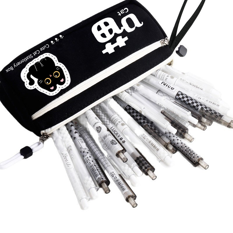 Simple Cat-Shaped Triangular Pencil Case, Versatile and Durable, Boys' Stationery Box, Portable Large-Capacity Pencil Case for Middle and High School Students