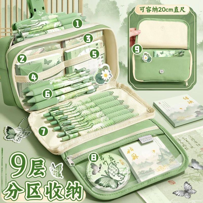 Flip-Top Antique-Style Large-Capacity Pencil Case, Simple and Multi-Functional Student Pencil Case, Versatile and Unisex, Chinese-Style Stationery Box