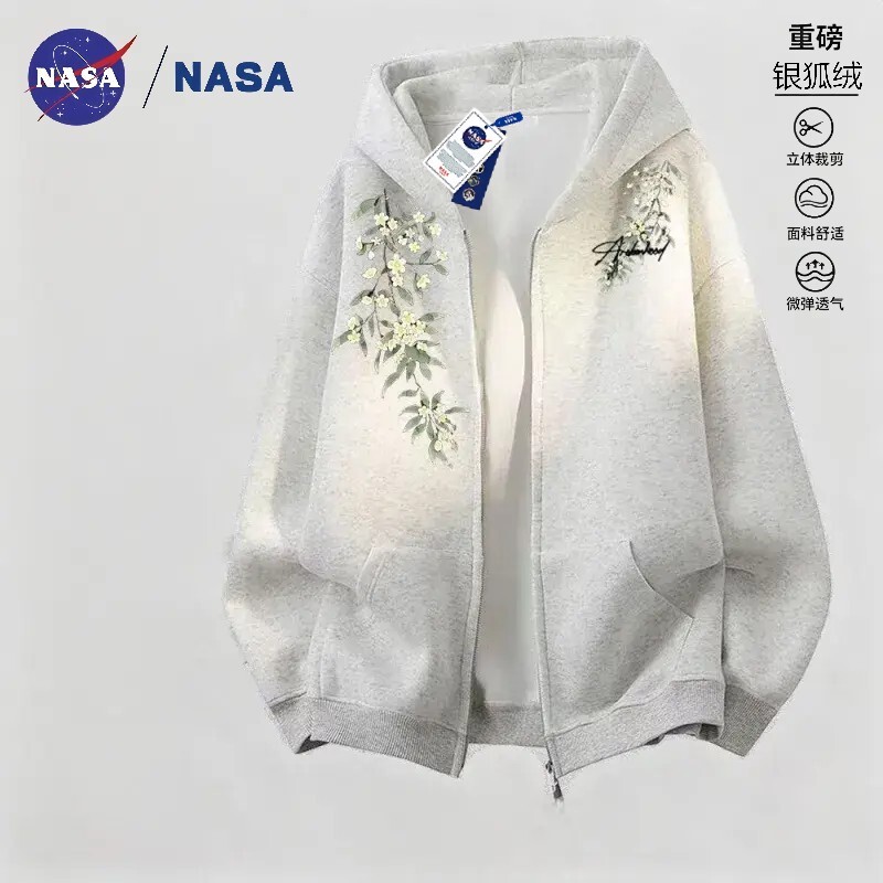 Nasa Collaboration Heavyweight Autumn and Winter Loose and Casual New Hooded Cardigan Top Zipper Jacket for Campus and Commuting Wear Nasa Collaboration Heavyweight Autumn and Winter Loose and Casual New Hooded Cardigan Top Zipper Jacket for Campus and Commuting Wear