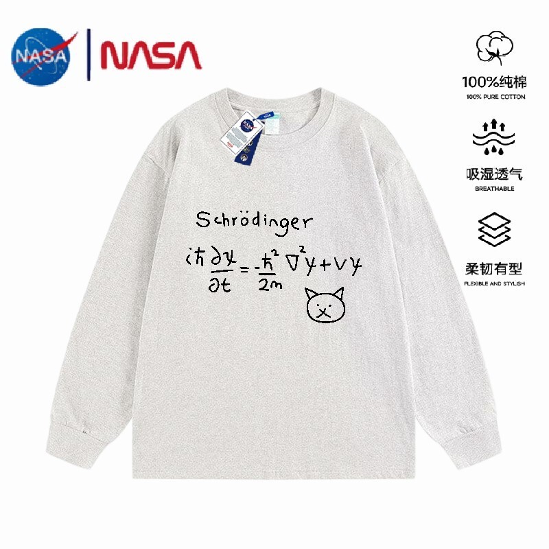 Nasa Co-Branded Quantum Mechanics Physics Formula Schrödinger's Cat Long-Sleeved T-Shirt for Men and Women, Autumn Pure Cotton Top ins