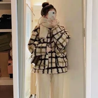 Клетчатая бархатная куртка баранина [утолщен]