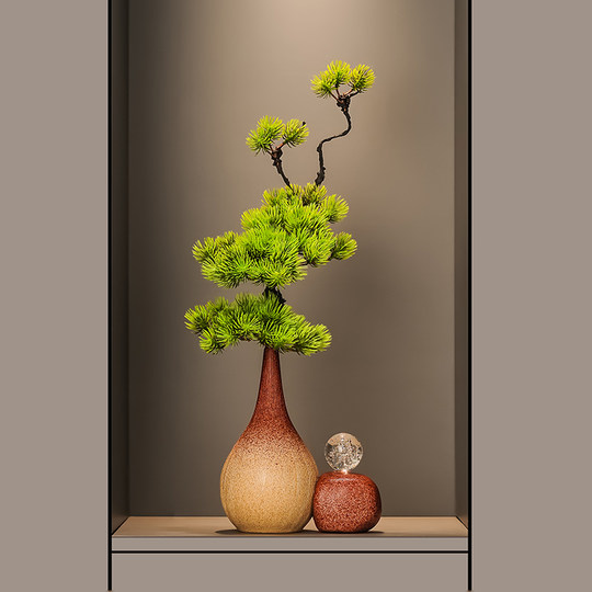 现代新中式高级陶瓷细长高花瓶入户玄关摆件客厅迎客松花艺装饰品