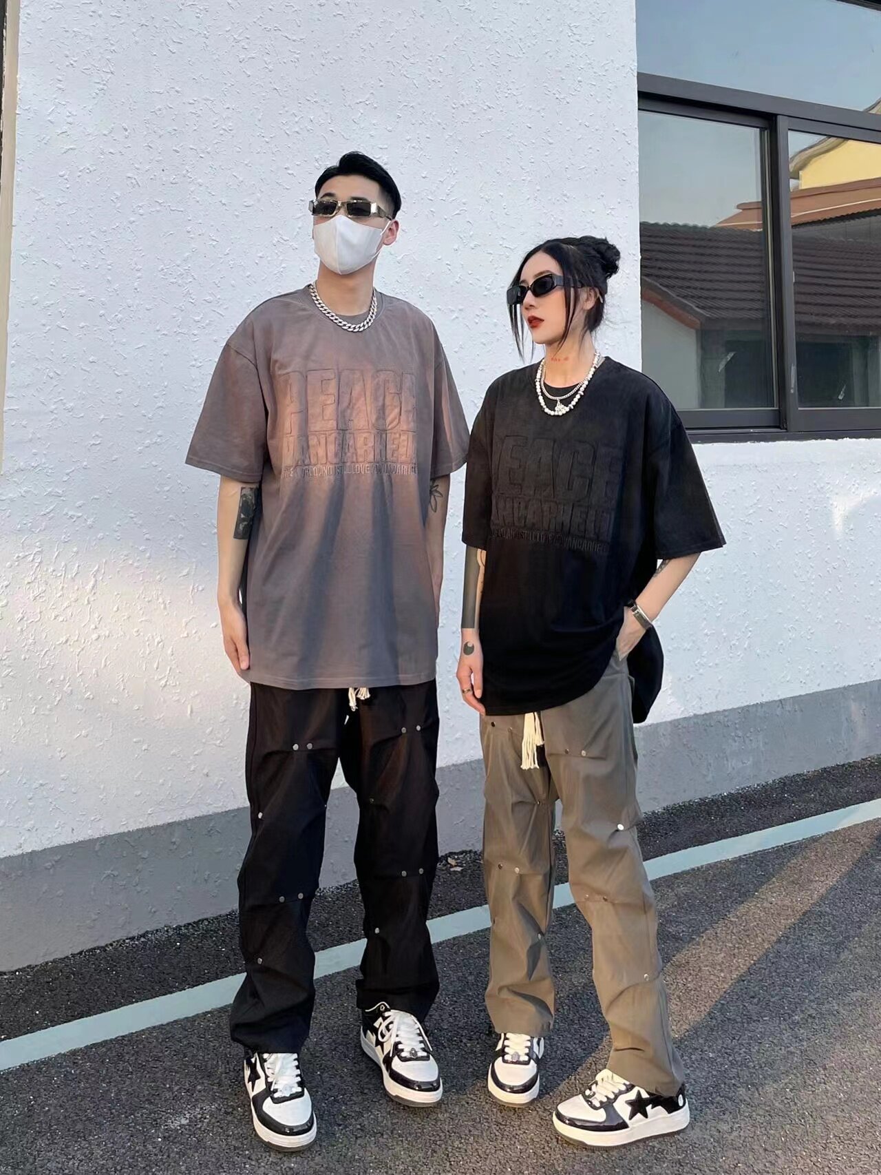 美式高街vibe风工装裤男设计感褶皱编织绳宽松直筒休闲情侣长裤子详情8