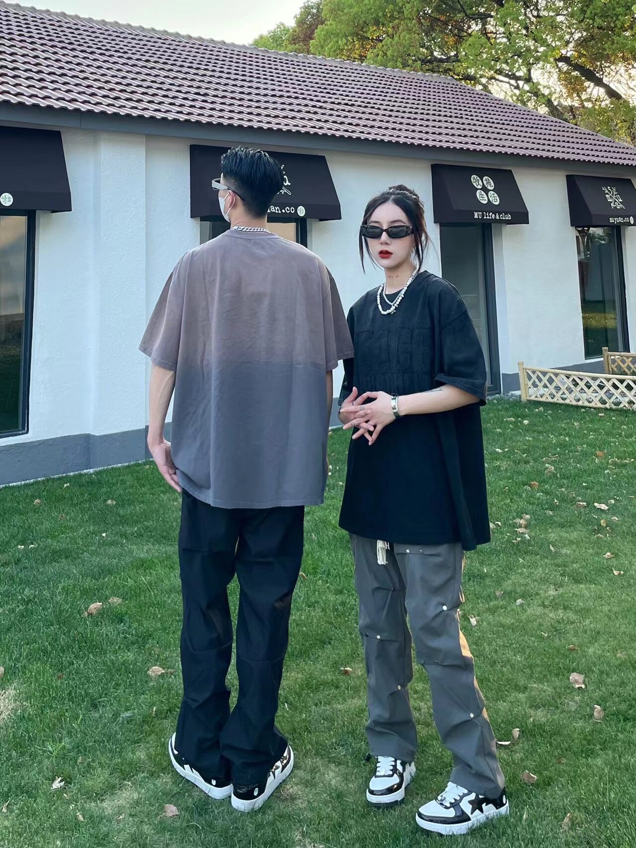 美式高街vibe风工装裤男设计感褶皱编织绳宽松直筒休闲情侣长裤子详情4