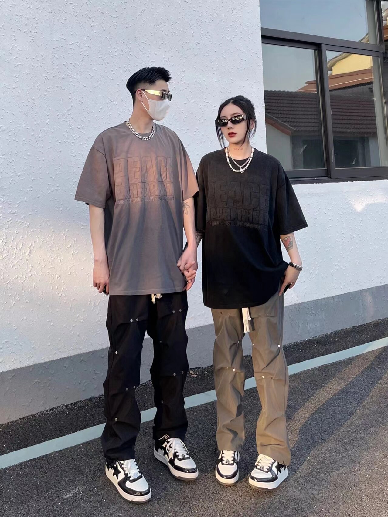 美式高街vibe风工装裤男设计感褶皱编织绳宽松直筒休闲情侣长裤子详情9