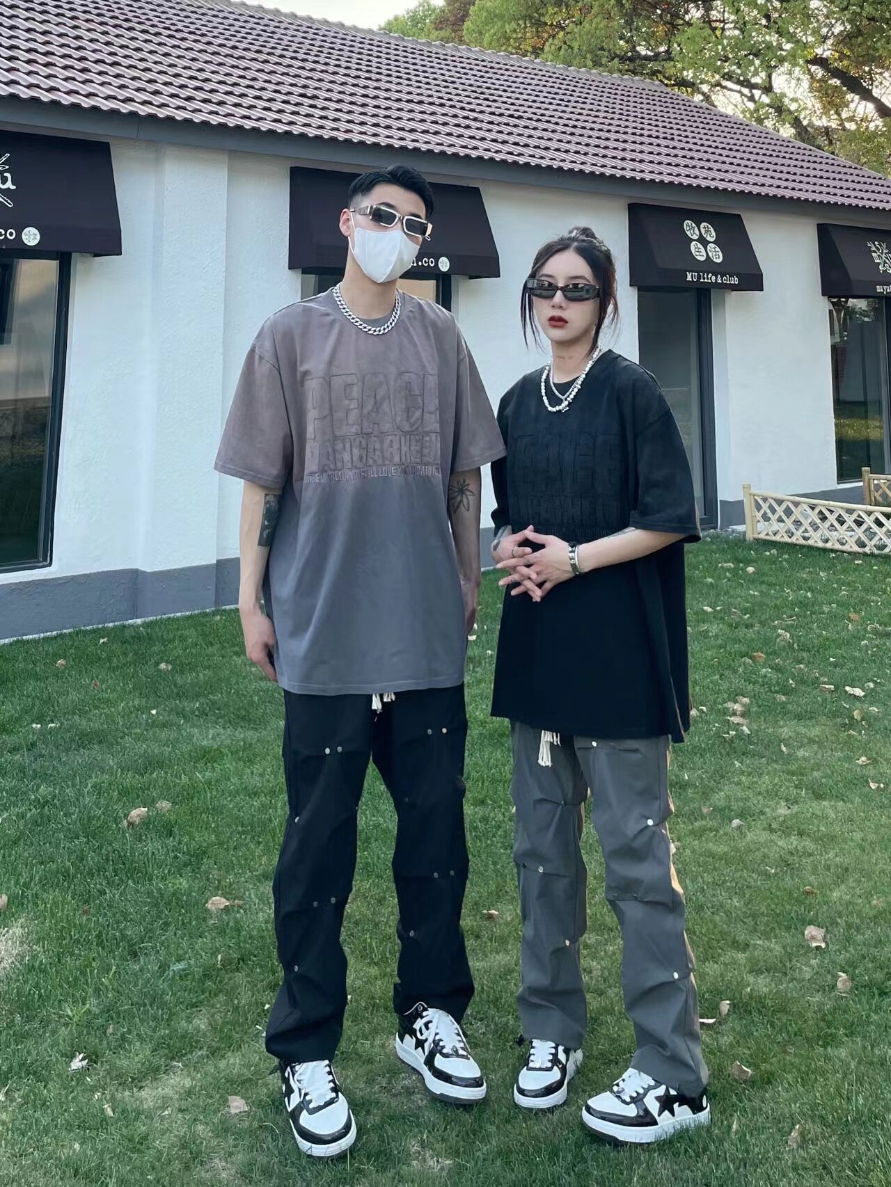 美式高街vibe风工装裤男设计感褶皱编织绳宽松直筒休闲情侣长裤子详情1