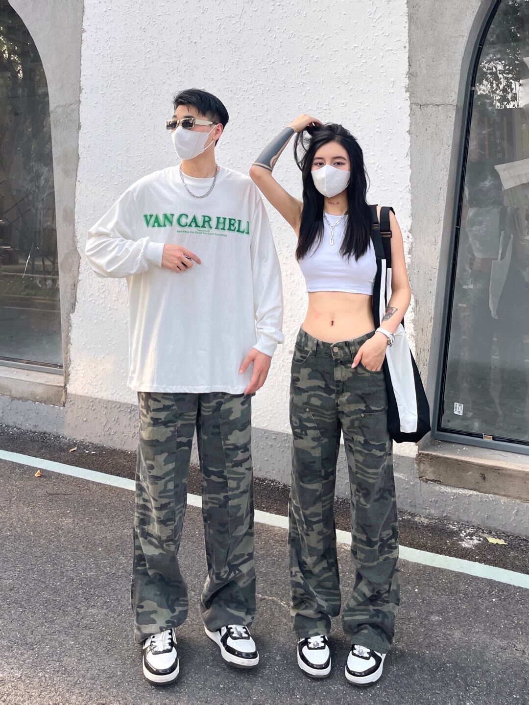 美式高街迷彩休闲工装裤男宽松直筒军绿设计感小众百搭情侣长裤子详情6