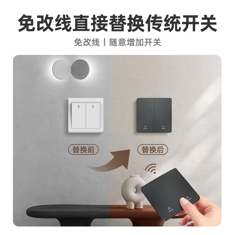Self-Powered Wireless Remote Control Switch Panel, No Wiring Required, Dual-Control Smart Switch, Easy-To-Stick Switch Controller, Light-Off Gadget