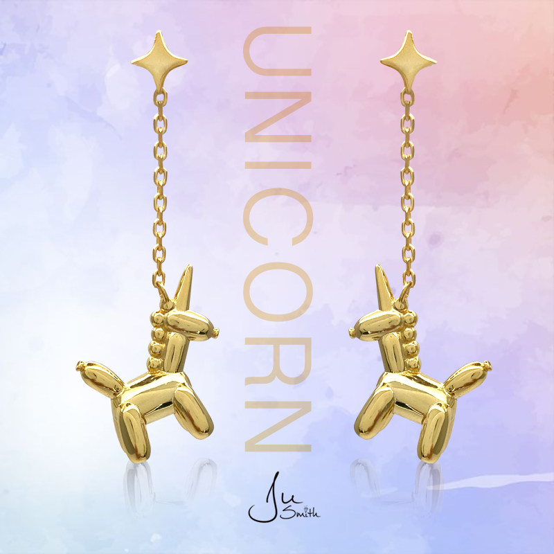 JuSmith Light Luxury Large Design Inception of Lovely Magic Pure Silver Wave Play Balloon Unicorn Earring