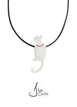 Ju Smith original jewelry Cat Lady series White Cat silver gilded parent-child style with ruby necklace