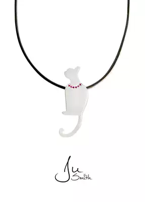 Ju Smith original jewelry Cat Lady series White Cat silver gilded parent-child style with ruby necklace