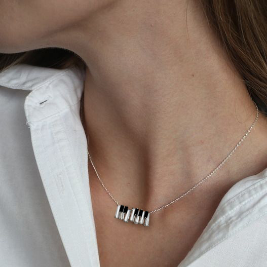 Ju Smith niche original brand Paganini madman black and white piano silver plated 18k platinum crystal necklace