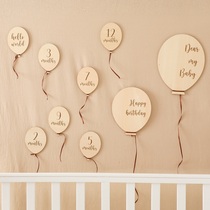 Baby Wooden Balloon Milestone Newborn Birth 1-12 Month Card
